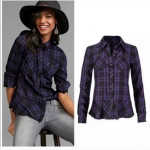 CABI moody plaid peplin button up shirt